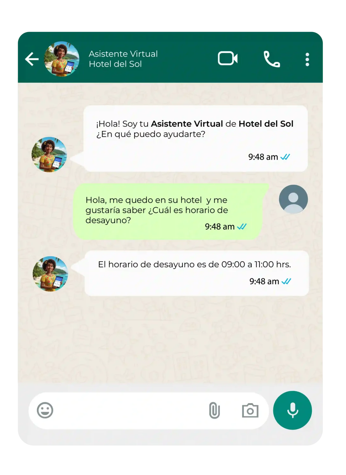 Conversación fluida entre huésped y asistente virtual con IA para hoteles durante la estadía